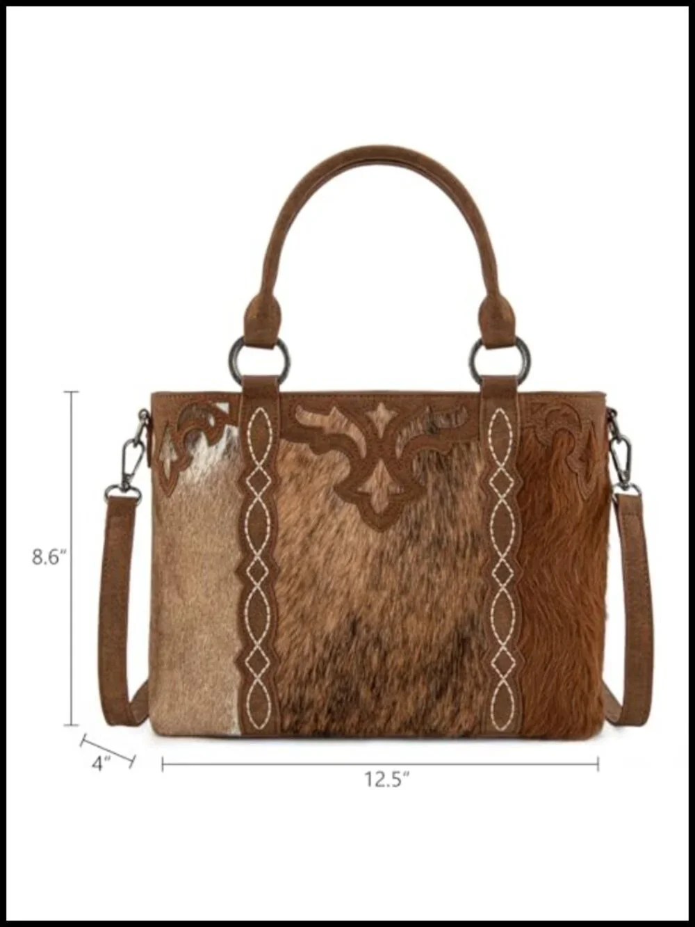 Genuine Hair-On Cowhide Western Tote Bag with Boot Stitch